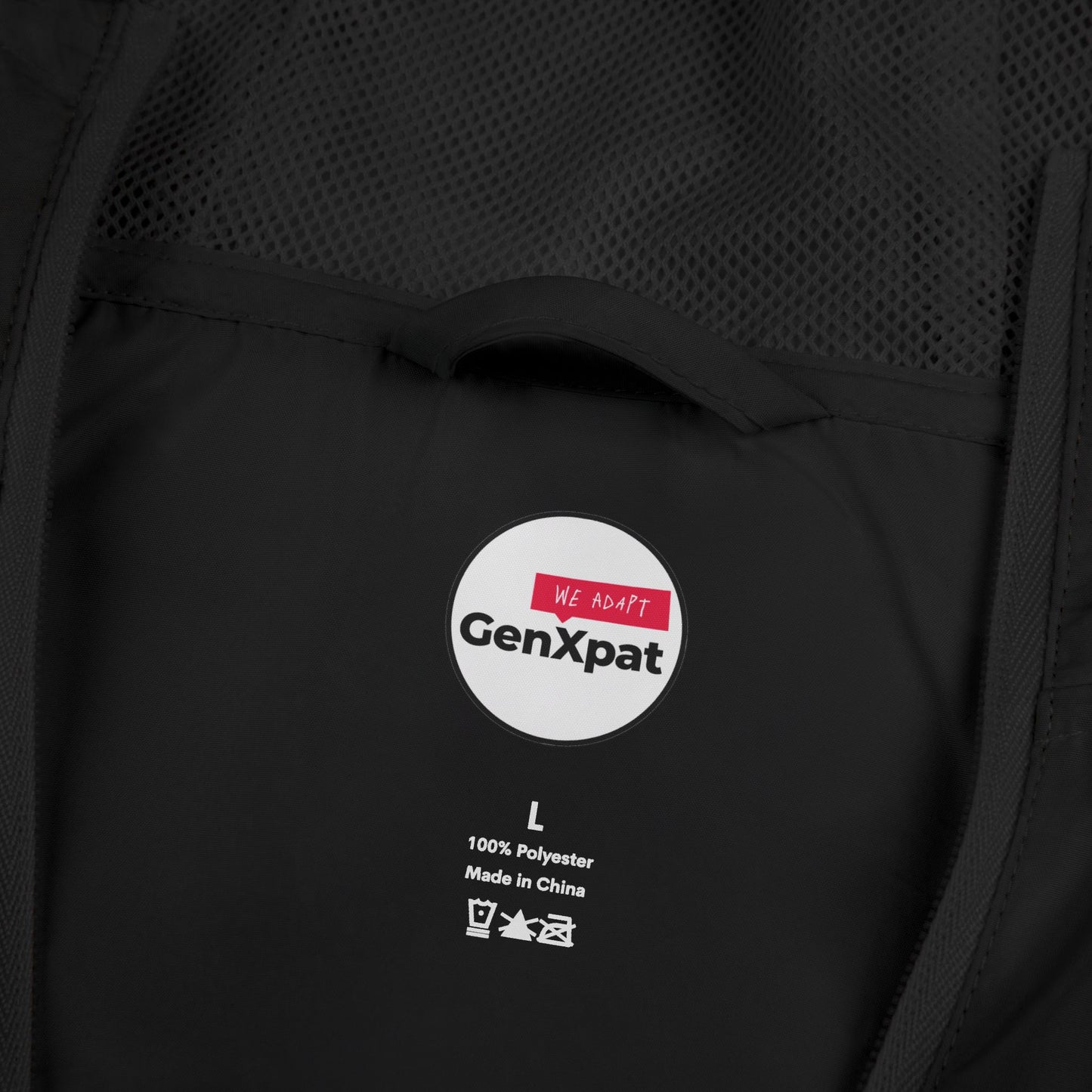 GenXpat Logo Windbreaker Jacket | black zip-up hooded jacket