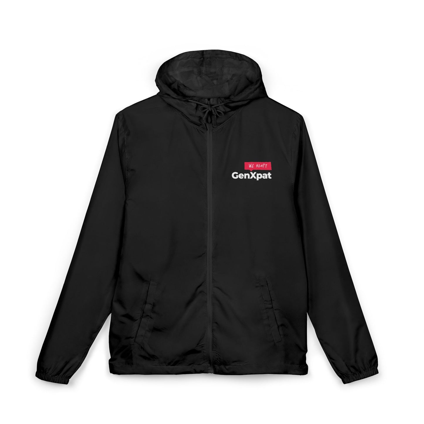 GenXpat Logo Windbreaker Jacket | black zip-up hooded jacket