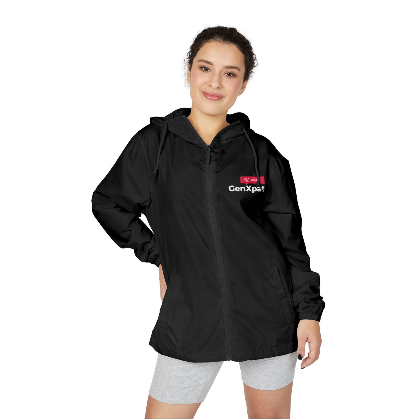GenXpat Logo Windbreaker Jacket | black zip-up hooded jacket