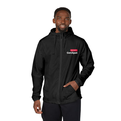 GenXpat Logo Windbreaker Jacket | black zip-up hooded jacket